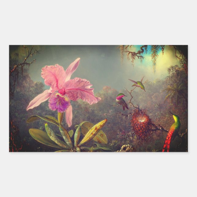 Cattleya Orchid and Three Hummingbirds Heade Sticker (Front)