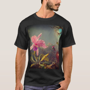Cattleya Orchid and Three Hummingbirds Heade T-Shirt