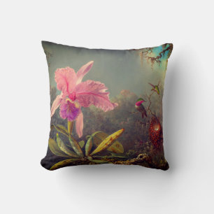 Cattleya Orchid and Three Hummingbirds Heade Throw Pillow