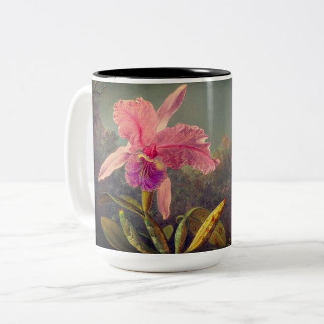 Cattleya Orchid and Three Hummingbirds Heade Two-Tone Coffee Mug (Front Left)