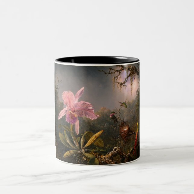 Cattleya Orchid and Three Hummingbirds (Heade) Two-Tone Coffee Mug (Center)