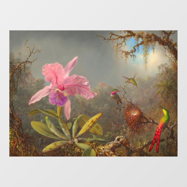 Cattleya Orchid and Three Hummingbirds Heade Window Cling (Sheet)