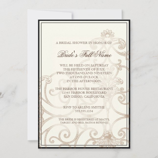 Cattleya Orchid Cream Black - Bridal Shower Invite (Front)