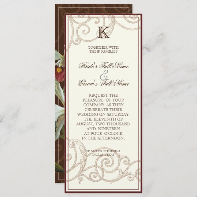 Cattleya Orchid taupe brown - Wedding Invitation (Front/Back)