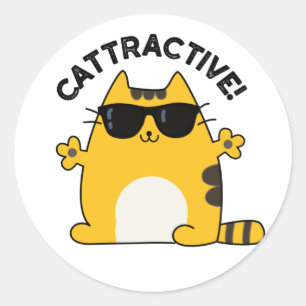 Cattractive Funny Attractive Cat Pun  Classic Round Sticker