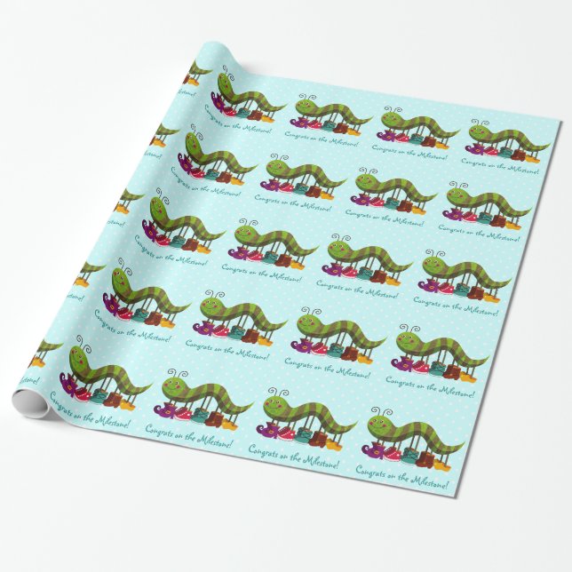 Catty Caterpillar Glossy Wrapping Paper 2' x 6 (Unrolled)
