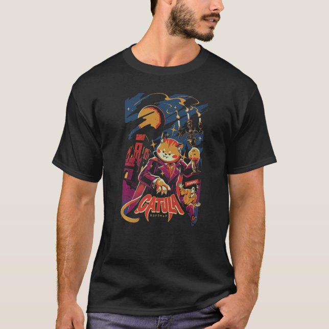 Catula The Vampire Dracula Monster Kitten Meow Cat T-Shirt (Front)