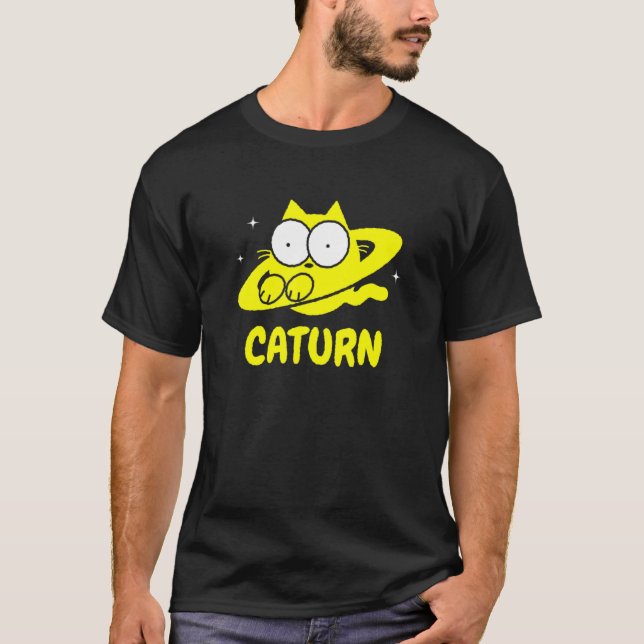 Caturn Cat  Space Saturn Doodle T-Shirt (Front)