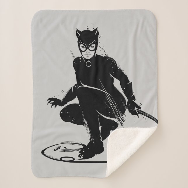 Catwoman Ink Brush Pose Sherpa Blanket (Front)