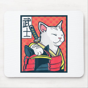 Catzilla Ancient Japanese Cat Art Vintage Ninja T  Mouse Pad