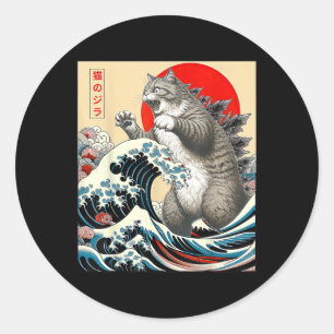 Catzilla Cat Japanese Art  Classic Round Sticker
