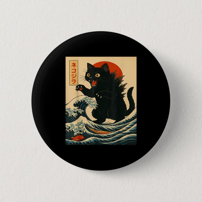 Catzilla Cat Japanese Art Funny Cat For Men Women  2 Inch Round Button (Front)