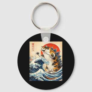 Catzilla Cat Japanese Art Funny Cat for Men Women Keychain