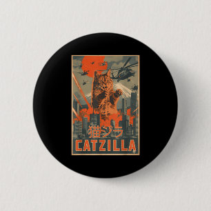 Catzilla Cat Japanese Art Funny Cat Gifts For Men 2 Inch Round Button