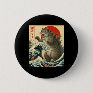 Catzilla Cat Japanese Art Funny Cat Gifts For Men 2 Inch Round Button