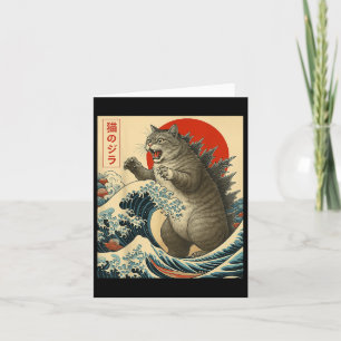 Catzilla Cat Japanese Art Funny Cat Gifts For Men  Card