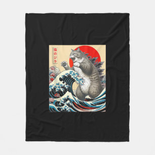 Catzilla Cat Japanese Art Funny Cat Gifts For Men  Fleece Blanket