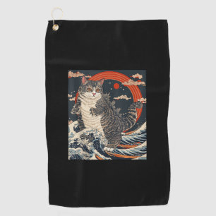 Catzilla Cat Japanese Art Funny Cat Gifts For Men  Golf Towel