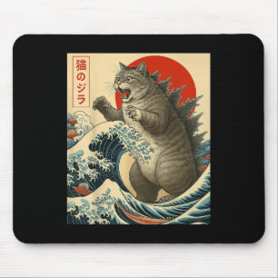 Catzilla Cat Japanese Art Funny Cat Gifts For Men Mouse Pad