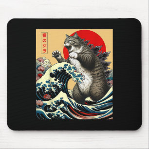 Catzilla Cat Japanese Art Funny Cat Gifts For Men Mouse Pad