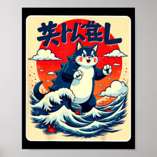 Catzilla Cat Japanese Art Funny Cat Gifts For Men Poster