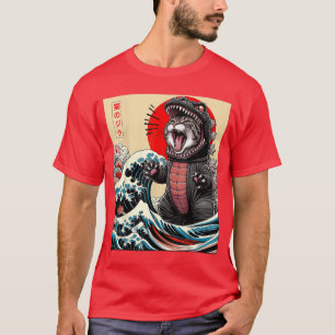 Catzilla Cat Japanese Art Funny Cat Gifts for Men  T-Shirt