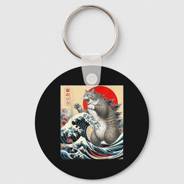 Catzilla Cat Japanese Art  Keychain (Front)