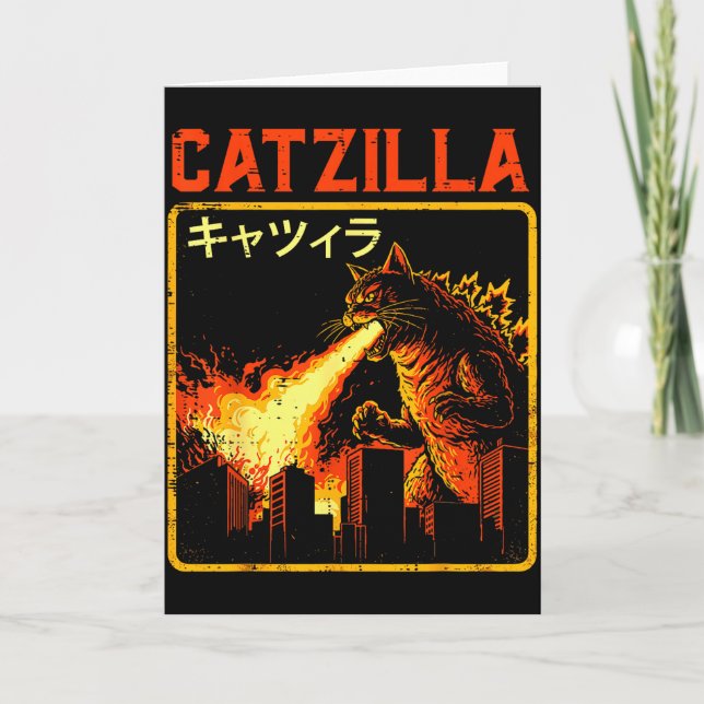Catzilla Cat Monster Funny Japanese Parody Women M Card (Front)