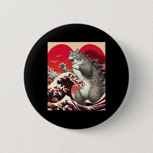 Catzilla Cat Valentine Japanese Art Funny Cat Gift 2 Inch Round Button