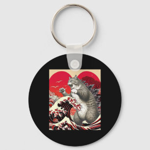 Catzilla Cat Valentine Japanese Art Funny Cat Gift Keychain