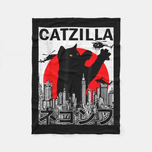 Catzilla Cute Art Japanese Cat Stuff For Cat Lover Fleece Blanket (Front)