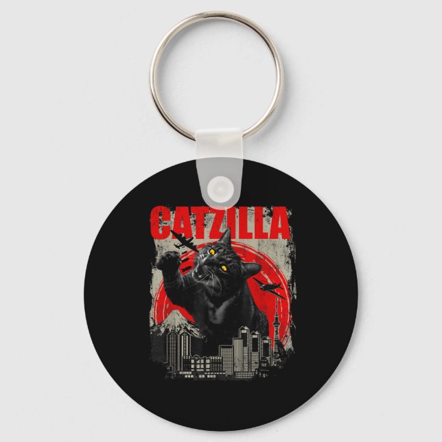 Catzilla - Funny Cat Lover Kitten Kitty Short Slee Keychain (Front)