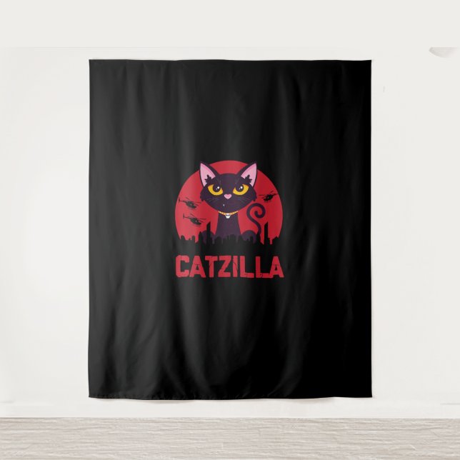 Catzilla Funny Cat Monster Tapestry (Front)