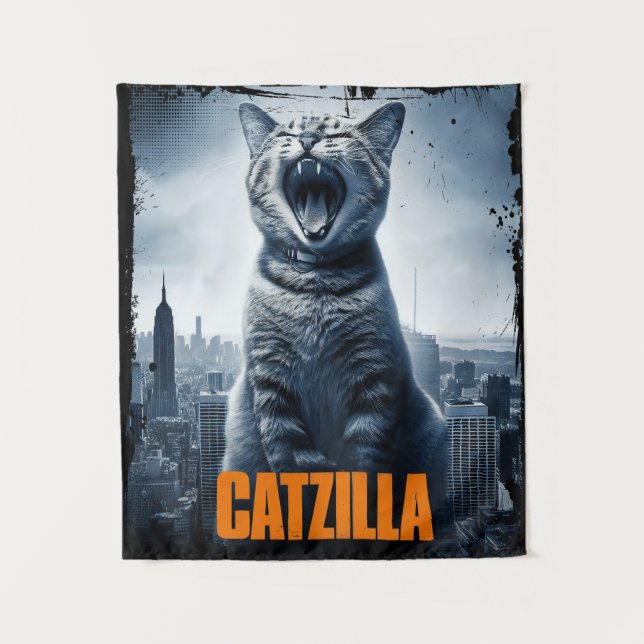 Catzilla Funny Chat Mème Poster Tapisserie (Devant)
