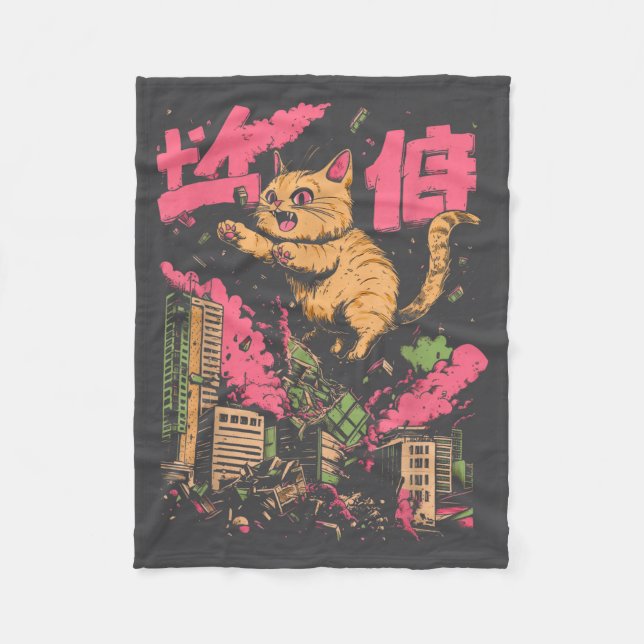 Catzilla Funny Giant Cat Monster Kaiju Japanese Ka Fleece Blanket (Front)
