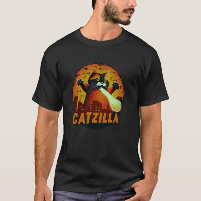 Catzilla Funny Halloween Cat Monster T-Shirt (Front)