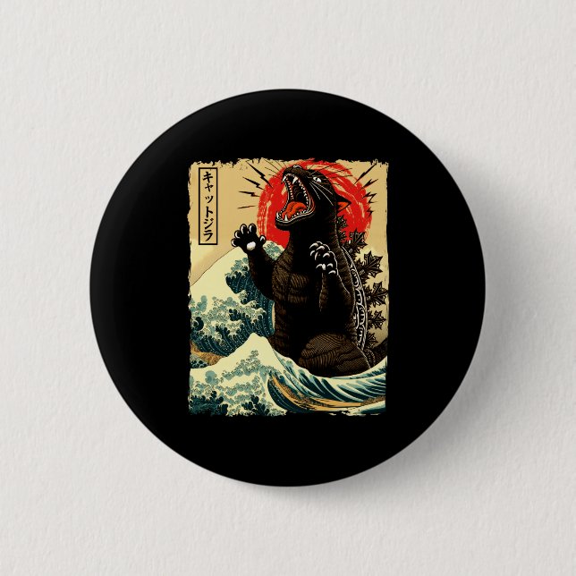 Catzilla Funny Japanese Style  2 Inch Round Button (Front)