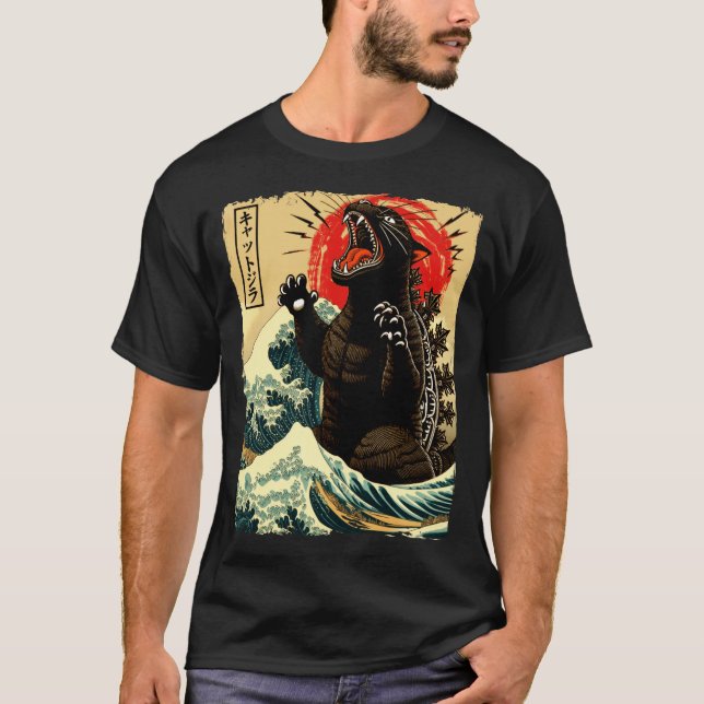Catzilla Funny Japanese Style  T-Shirt (Front)