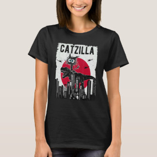 Catzilla Funny Retro Cat Kitten Riding T.Rex Lover T-Shirt