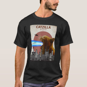 Catzilla Giant Cat with Mouth Lasers Japanese Funn T-Shirt