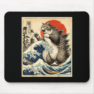 Catzilla Japanese Art Cat Lover Graphic Print Men Mouse Pad