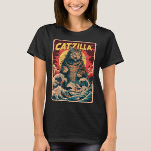 Catzilla Japanese Art Funny Cat Vintage Graphic T-Shirt