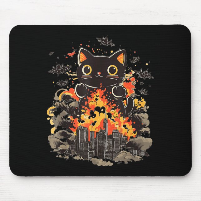 Catzilla Japanese Sunset Funny Japan Cat Mouse Pad (Front)
