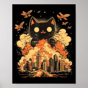 Catzilla Japanese Sunset Funny Japan Cat Poster