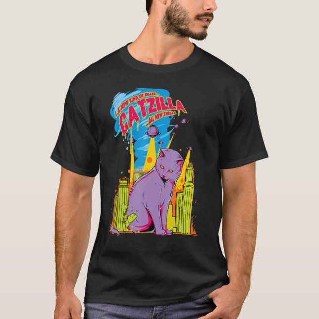 Catzilla Japanese Sunset Style Cat Kitten  2 T-Shirt (Front)