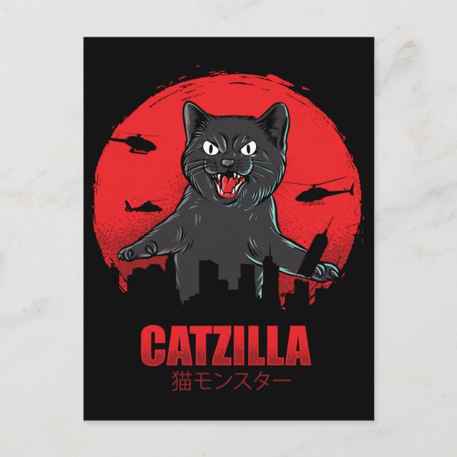 Catzilla Monster Cat Destroys Skyscraper Building  Postcard (Front)