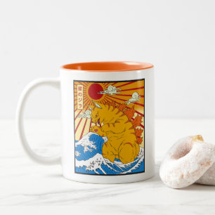 Catzilla Off Kanagawa Funny Japanese Art Cat Graph Two-Tone Coffee Mug