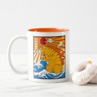 Catzilla Off Kanagawa Funny Japanese Art Cat Graph Two-Tone Coffee Mug