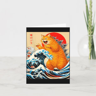 Catzilla Orange Cat Japanese Art for Men Women Kid Card