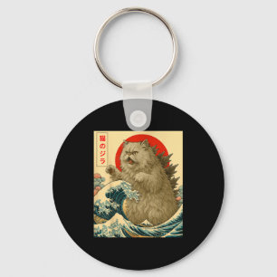 Catzilla Persian Cat Japanese Art For Men Women Ki Keychain